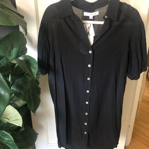 Linen Puff Sleeve Shirt Dress